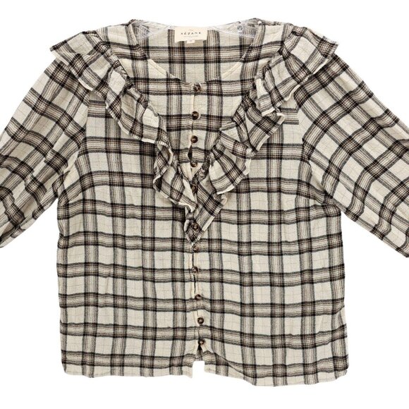 SEZANE Angela Shirt Ruffle Blouse Button Up Viscose Wool Size 38 - MEDIUM - Picture 2 of 10